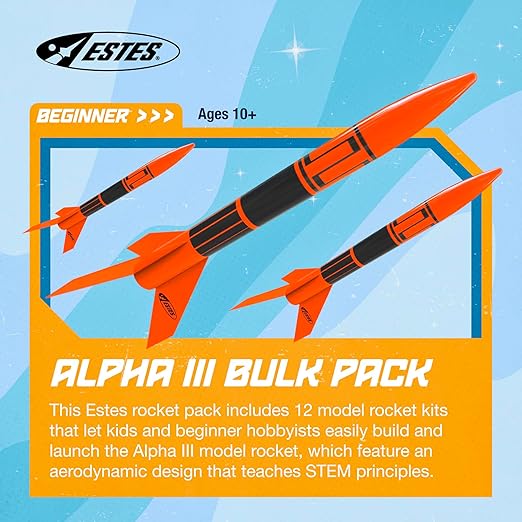 Estes 1751 Bulk Pack of 1751 Alpha III Rocket-Building Kits, Beginner Flying-Rocket-Model Kits for Ages 10+, Classroom Science Experiments