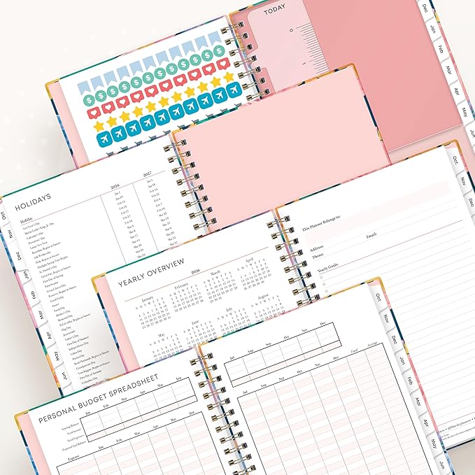 Blue Sky 15 Month 2026 Weekly and Monthly Planner Calendar, October 2025 - December 2026, 5" x 8", Hard Cover, Durable Twin Wire Binding, Laminated Tabs, Storage Pocket, Includes Ruler, Sticky Notes & Stickers, Nerina