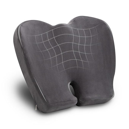 Mind Reader Air-Cloud Memory Foam Seat Cushion, Ergonomic Support for Lower Back, Coccyx, and Hip Pain Relief, Promotes Better Posture, Washable Cover, Gray