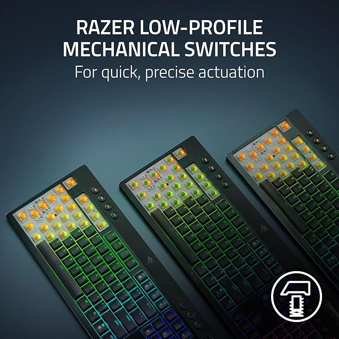 Razer BlackWidow V4 Low Profile TKL HyperSpeed Wireless Gaming Keyboard: Yellow Mechanical Switches - 2.4GHz Wireless & Bluetooth - Multi-Function Roller - 3 Control Buttons - Long Battery Life