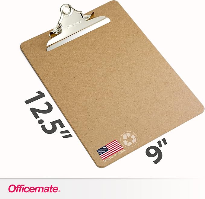 Officemate Recycled Wood Clipboards, 6 Inch Clip, 24 Pack Clipboards, Letter Size (9 x 12.5 Inches), Brown (83724)