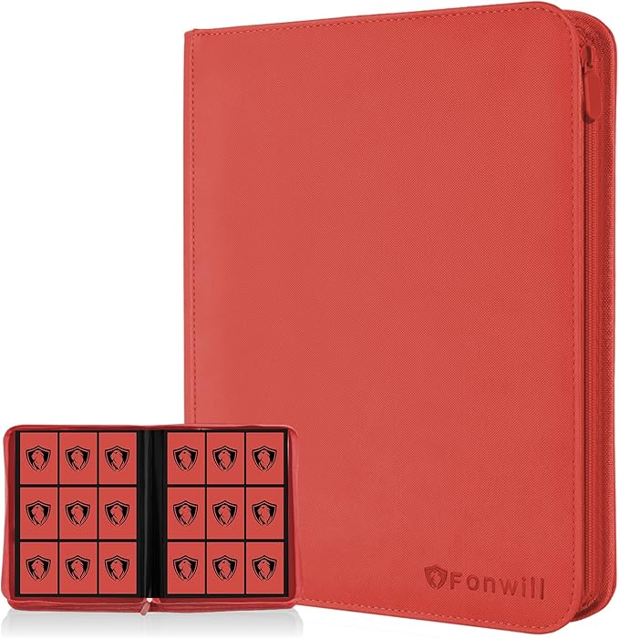 Card Binder,360 Pockets Trading Card Holder Book, Premium PU Cover Zip Folder Binder, Side Loading Carrying Case Binder Album for TCG, MTG,Sports Cards, Game Cards (Red)