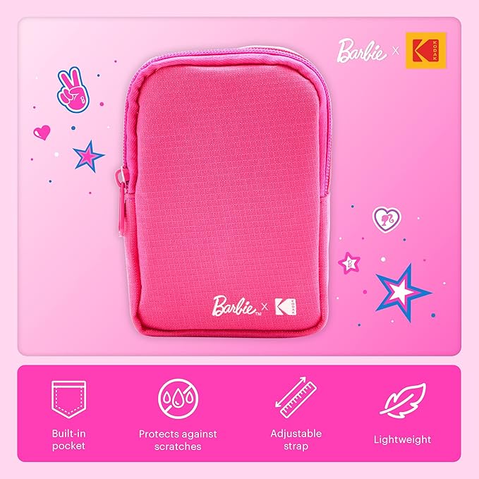 Kodak x Barbie Printomatic Full-Color Instant Print Digital Camera Barbie Gift Bundle (Signature Style)+ Barbie Case, Photo Album, Sticker & Hanging Frames, 50 Stickers + Zink Paper (20 Sheets)