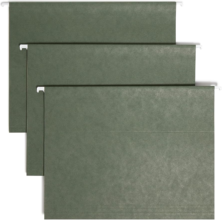 Smead Hanging File Folder with Tab, 1/5-Cut Adjustable Tab, Letter Size, Standard Green (64055), (Pack of 10, 250 Count Total)