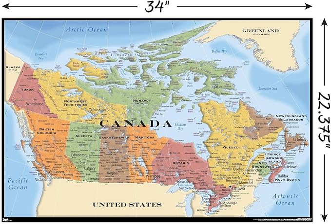 Trends International Canada Map Wall Poster 22.375" x 34", Kids Room