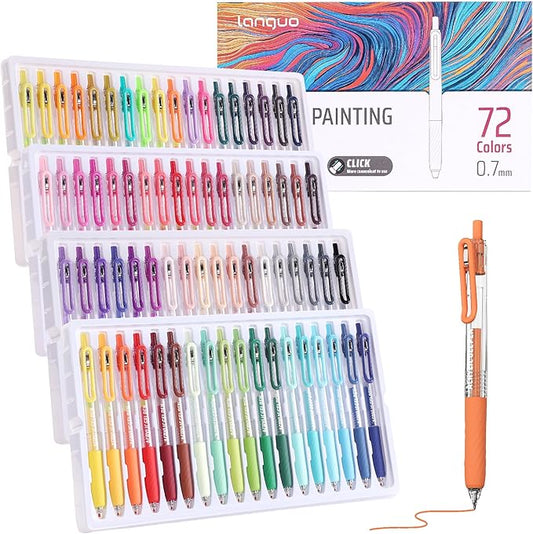 Acrylic Gel Pens for Coloring, 72 Colors Click Acrylic Paint Pens Set with 0.7mm Tip for Adult Coloring, Colored Gel Pens for Black Paper, Rock, Glass, Fabric, DIY and Art Crafts Supplies
