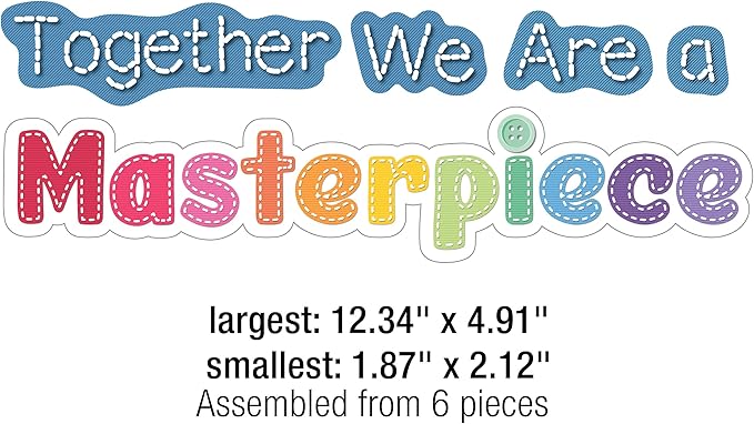 Carson Dellosa Crafty and Cool 54-Piece Together We are a Masterpiece Motivational Bulletin Board Set, Colorful Quilt Squares and Denim Strips Classroom Decor