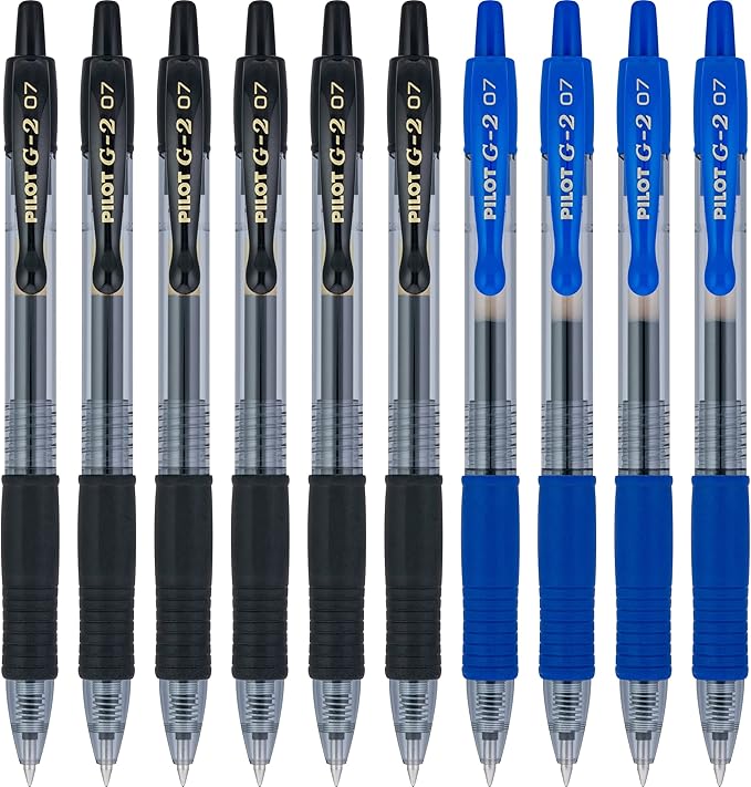 PILOT G2 Premium Refillable & Retractable Rolling Ball Gel Pens, 0.7mm Fine Point, 6 Black and 4 Blue Pens (Pack of 1, 10 Count Total)