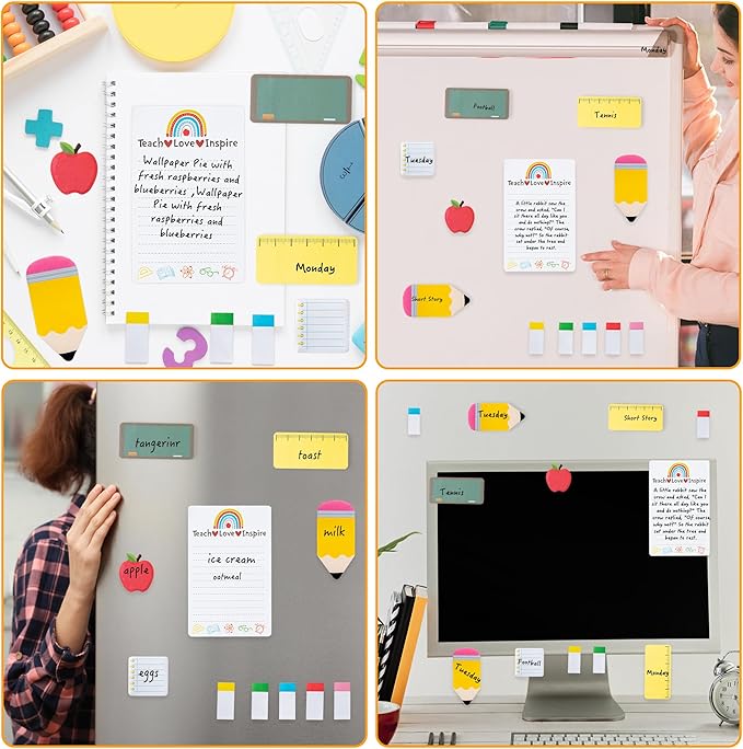 Xqumoi 2 Pcak Teaching is A Work of Heart Sticky Notes Set - Blackboard Pencil Apple Self-Stick Note Pads Teacher Appreciation Gift Writing Memo Pads Page Marker Back to School Office Supplies (Black)