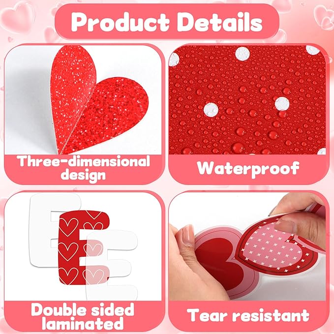 Valentine's Day Bulletin Board Decoration 3D Valentines Red Pink Heart Classroom Decorations Heart Religious Cross Cutouts Christian Bulletin Board for School Home Office Wall Door Decor Supplies