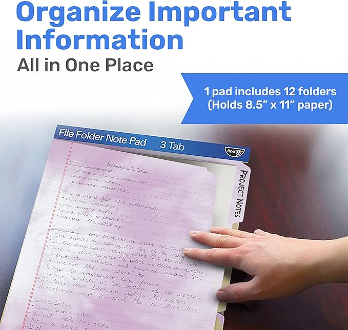 Find It File Folder Notepad - Pack of 12-9.5 x 12.5 Inch Notebook Organizer Folders for Filing, Document, and Clipboard Organization - Tie-Dye