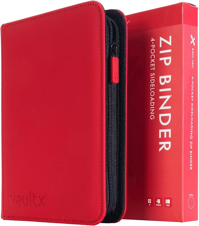 Vault X 4 Pocket Trading Card Zip Binder, 160 cards, Premium Exo-Tec Album Material, 20 Side-Loading Pages, Folder for Collectible Card Games, Sports, TCG (Red)