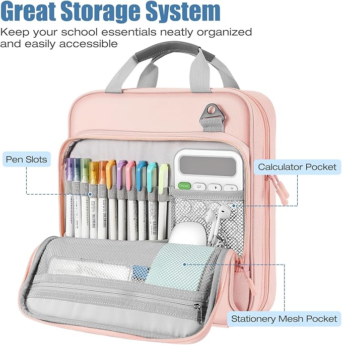 MoKo Zipper Binder, 2 Inch 3 Ring Binder with Zipper, 500 Sheet Capacity Zip Up Binders with Shoulder Strap Handle, Multi-Pocket Zip Up Binders for Middle School Student, Pink