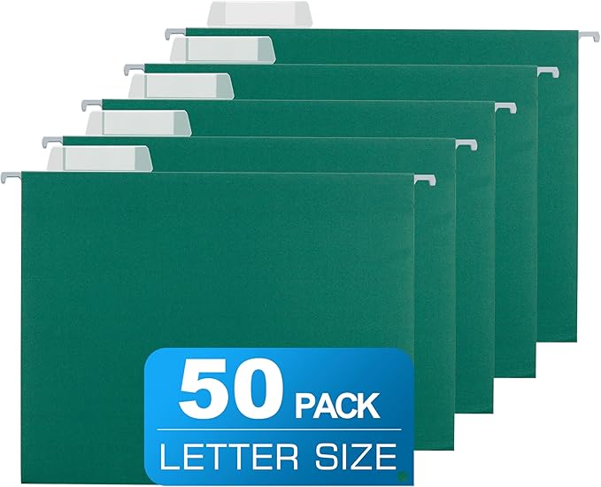 50 Packs File Folders Letter Size, Hanging File Folders,Hanging File Folders with 1/5-cut Tabs,File Folders Green for Filing Cabinet,Ideal Office,School Classroom Supplies