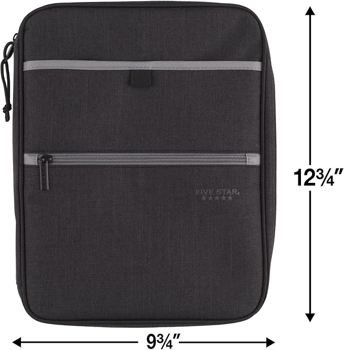 Five Star Zipper Binder, 1 Inch 3-Ring Binder with Round Rings, Carry-All with Pockets and 4-Tab Dividers, 375 Sheet Capacity, Black/Gray (29092IT8)