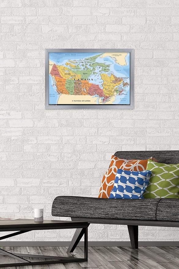Map - Canada Wall Poster, 22.4L" x 14.7W", Silver Framed Version