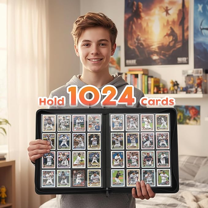 1000+ Pockets Premium Trading Card Binder, 16 Pockets Trading Card Binder Ringless Side Loading Trading,Card Holder Folders for MTG, TCG, Game Cards & Sports Cards(Blue)