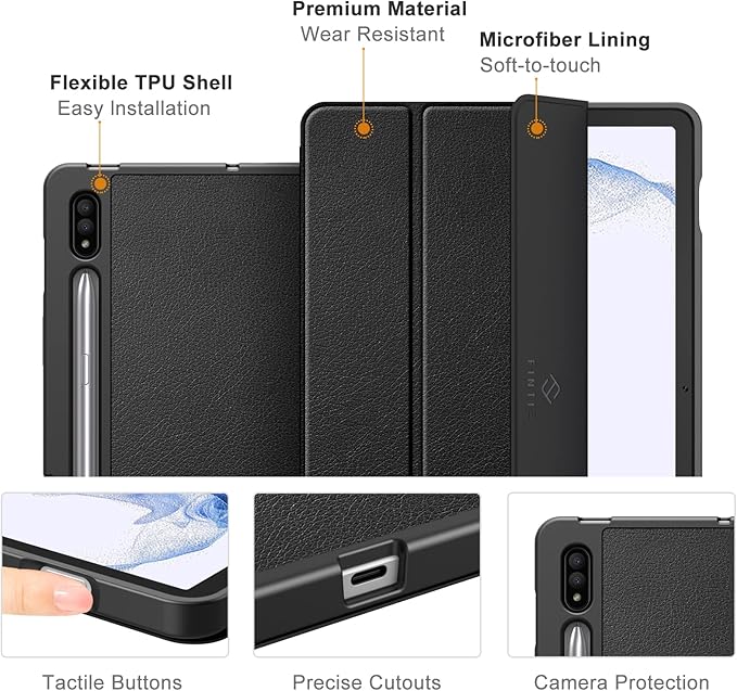 Fintie Slim Case for Samsung Galaxy Tab S8 2022/Tab S7 2020 11 Inch (Model SM-X700/X706/T870/T875/T878) with Built-in S Pen Holder, Soft TPU Smart Stand Back Cover Auto Wake/Sleep Feature, Black