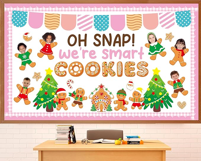 Christmas Bulletin Board Set Christmas DIY Photo Crafts Cutouts Classroom Decoration Winter Gingerbread Man Cutouts Xmas Gingerbread Bulletin Board for Winter Holiday Wall Decor Home School Supplies