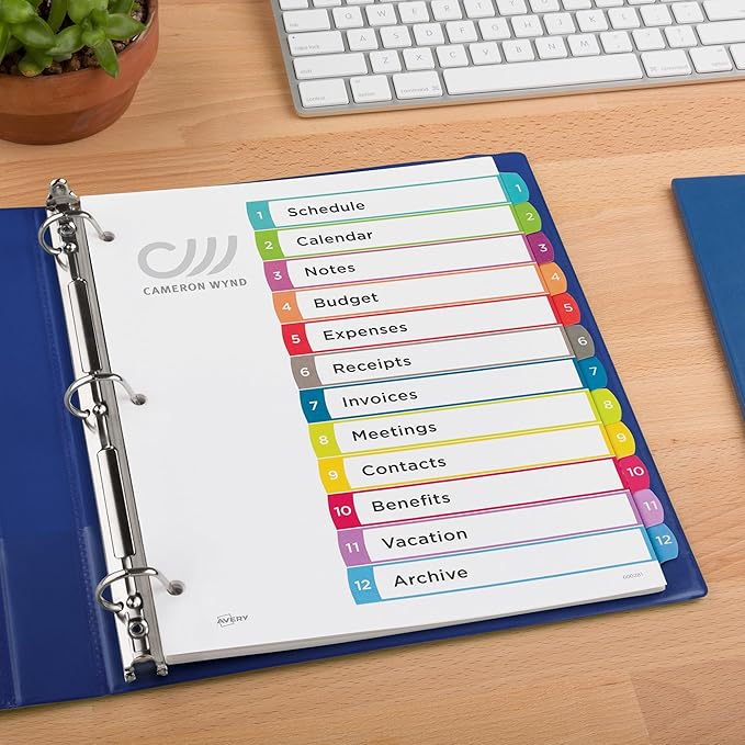 Avery Dividers for 3 Ring Binders, 12 Tabs per Set, Customizable Table of Contents, Multicolor Arched Tabs, Great for Organizing Reports, Projects, and More (24 Sets of 11843)