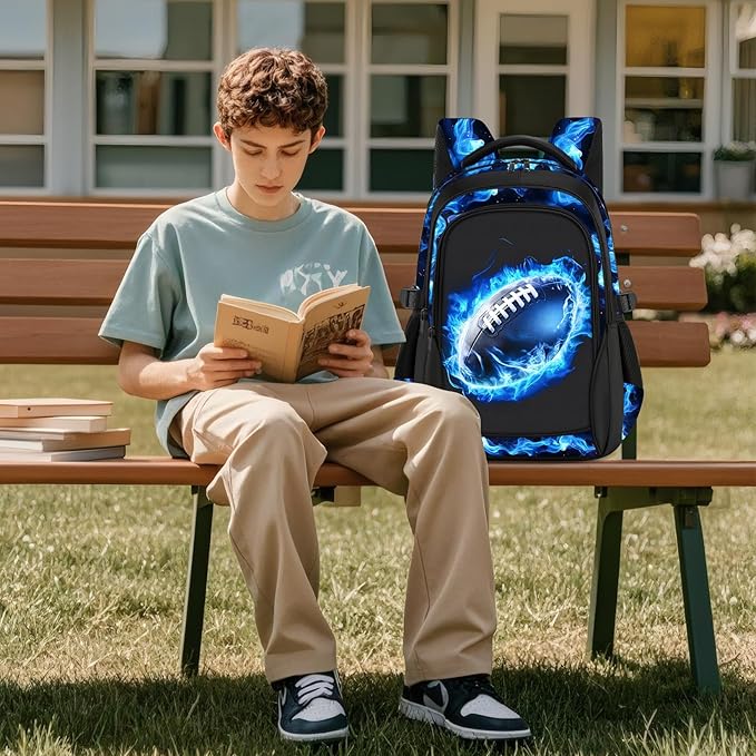 Kids Backpack for Boys - American Football Boys Backpacks for Kids Teens Elementary Middle School, 17″ Large Capacity Students Bookbag, Perfect for Travel and School