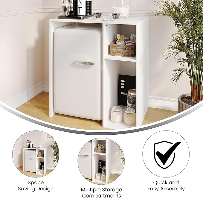 Flash Furniture Lotus Mini Fridge Shelf Organizer, Space Saving Over Shelf for Mini Fridge with Dual Cubby Spaces, Engineered Wood, 33.75" W, White