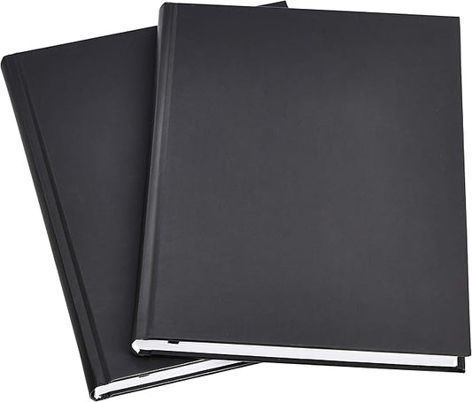 Amazon Basics Professional Hardcover Writing Journal for Journaling and Note Taking, Sturdy, Perforated Pages, 10.5 x 7.5 inches, Black, 2-Pack