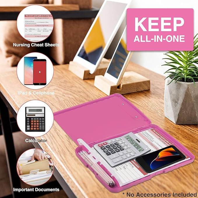 Sooez Clipboard with Storage, Clip Board 8.5 x 11 with Pen Holder, Plastic Organization Case Box for Letter Legal A4 Size Paper, Low Profile Clip, Nurses Teachers Must Haves, School & Office Supplies