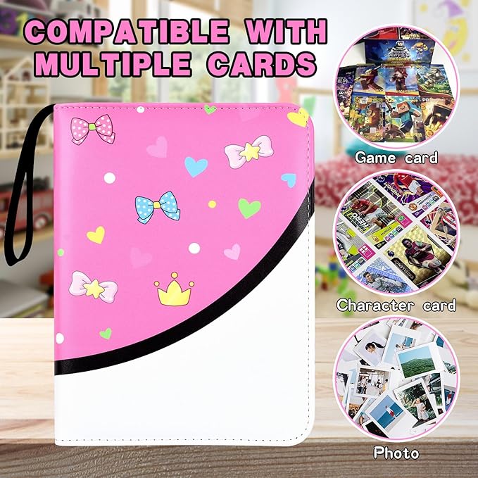 4 Pocket Trading Card Binder, Double Sided Card Album Holder, Premium Zip Trading Card Binder with Stickers, Collector Playing Card Folder