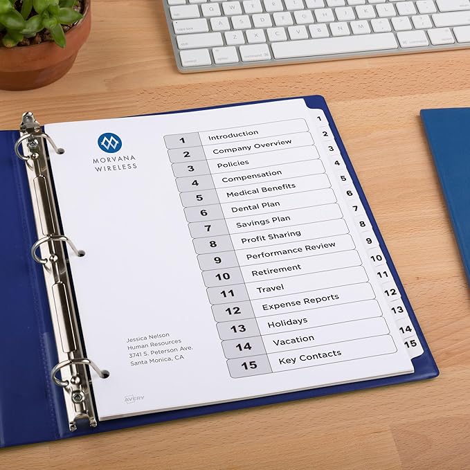 Avery Dividers for 3 Ring Binders, 15 Tabs per Set, Customizable Table of Contents, Classic White Tabs, Great for Organizing Reports, Projects, and More (3 Sets of 11079)
