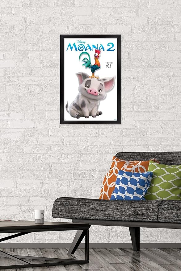 Disney Moana 2 - Heihei and Pua Feature Series Wall Poster, 22.4L" x 14.7W", Black Framed Version