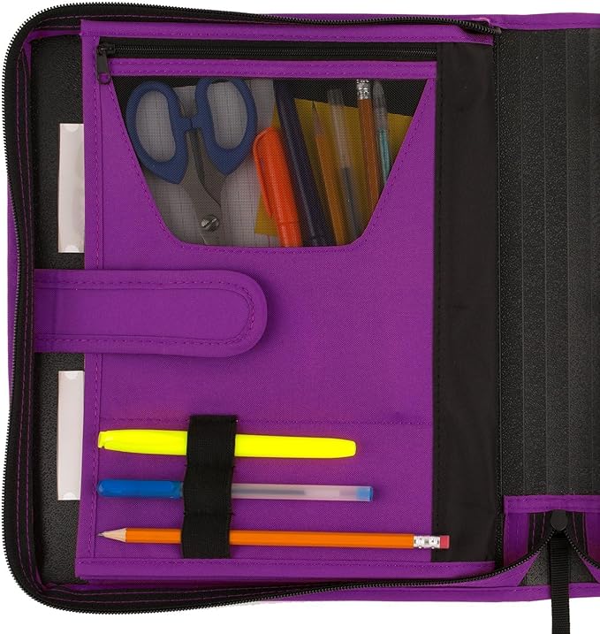 Five Star Zipper Binder, 1-1/2 Inch 3-Ring Binder for School, 3 Pocket Expanding File, 500 Sheet Capacity, Purple (72532)