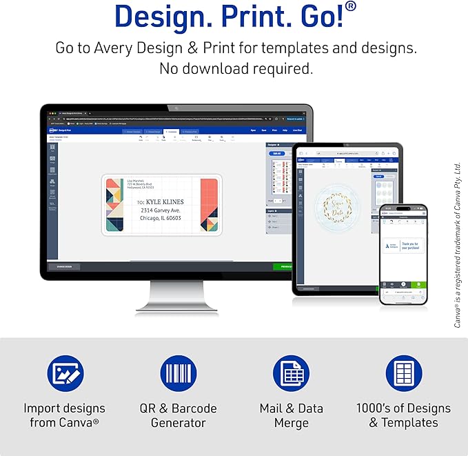 Avery Half-Sheet Printable Shipping Labels, 5.5" x 8.5" Customizable Stickers, White, 200 Blank Mailing Labels, Great for Mailing, Shipping, Organizing, and More (8426)