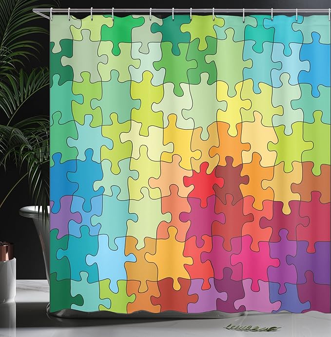 Ambesonne Abstract Shower Curtain, Colorful Game Pieces Fractal Hobby Activity Leisure Cartoon Image, Cloth Fabric Bathroom Decor Set with Hooks, 69" W x 75" L, Multicolor Mustard Burgundy