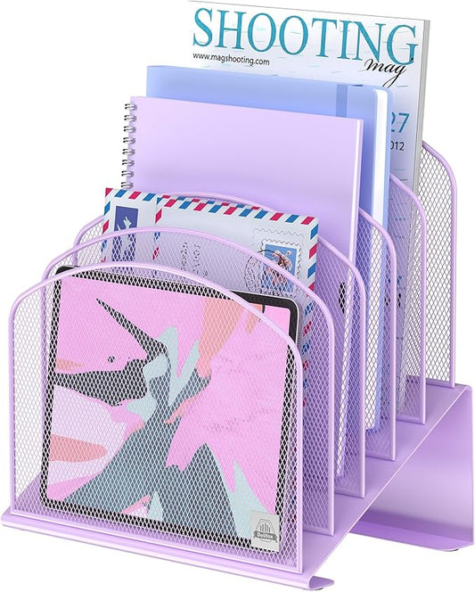 Inclined Desk File Organizer,Vertical File Folder Holder Stand Metal Rack File Sorter for Office Classroom Desktop Organization
