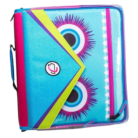 Case it 6 Pack Universal Monster Eye Zipper Binder with Removable Laptop Sleeve, 2-Inch O Rings, Shoulder Strap, LT-307-ME-C-MAG, Magenta