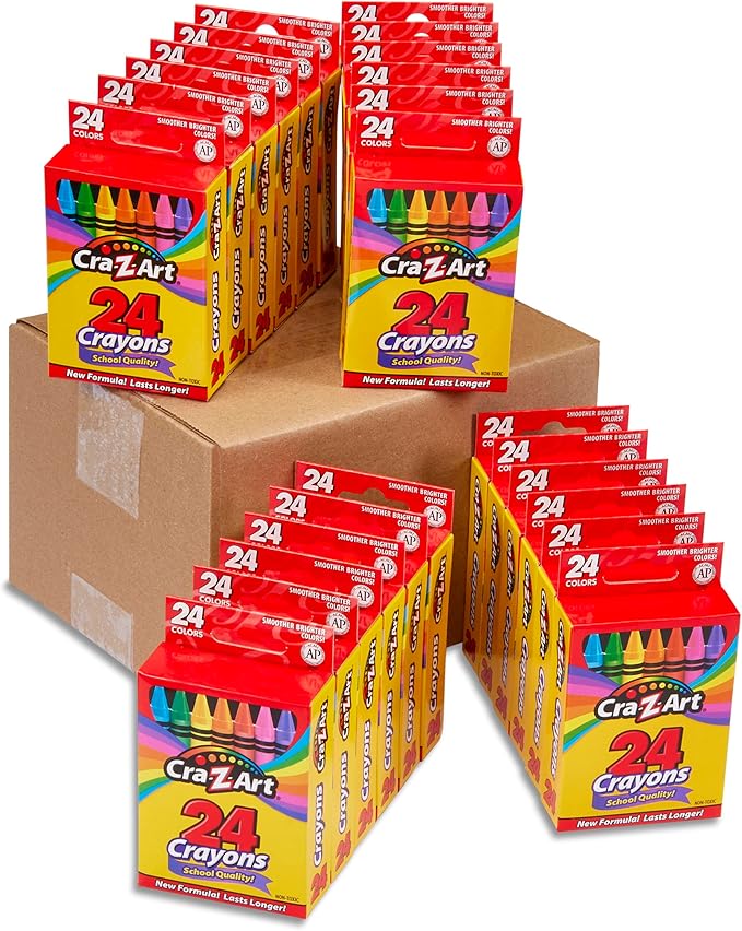 Cra-Z-Art Crayons, Bulk Pack, 24 Count, 24 Packs of Crayons, Bulk School Supplies for Classroom, Back to School Essentials