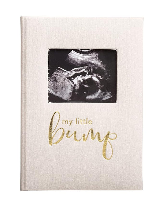 Pearhead My Little Bump Pregnancy Journal, Guided Keepsake Prompted Memory Book, Gender-Neutral Gift for New and Expecting Moms, Ultrasound Baby Scrapbook, Ivory Linen