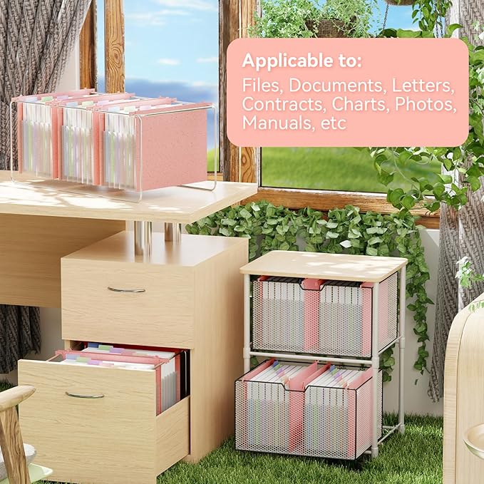 ANSOOK Wheat Straw Expanding Hanging File Folders Letter Size,7 Pockets 1.2" Accordion File Organizer,3 Pack Filing Cabinet Folders,Large Capacity File Folder with Tabs,Pink Hanging File for Frame Box