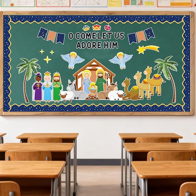 Christmas Bulletin Board Decorations - Nativity Scene Religious Classroom Decorations Set Xmas Jesus Christian Paper Cutouts Bulletin Board Decor School Chalkboard Office Wall Decor Supplies