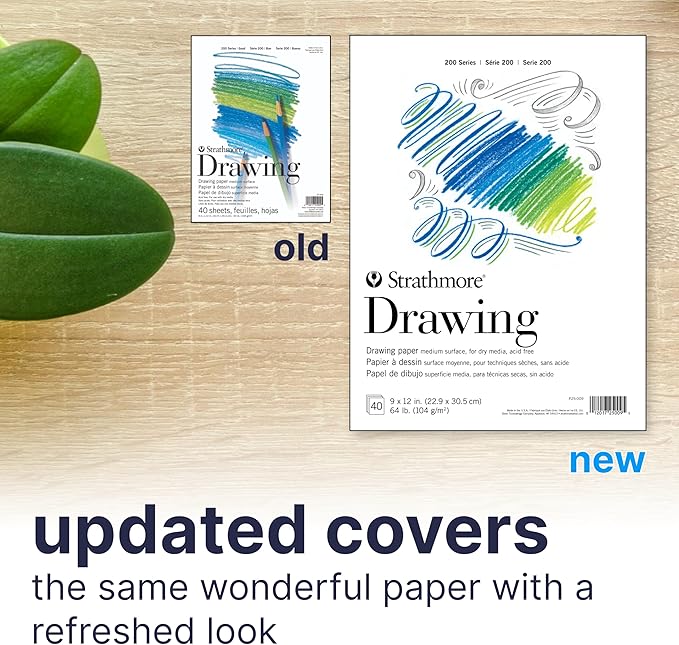 Strathmore 200 Series Drawing Paper, Tape Bound Pad, 9x12 inches, 40 Sheets (64lb/104g) - Artist Paper for Adults and Students - Charcoal, Colored Pencil, Ink, Pastel, Marker