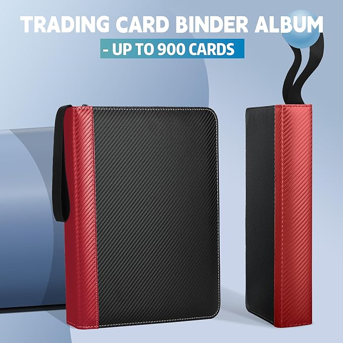 9 Pockets Trading Card Binder with Sleeves Card Organizer, 900 Double Sided Pocket PU Card Collection Binder, Baseball Binder,for Sports Card, MTG, TCG Yugioh Card (Red)