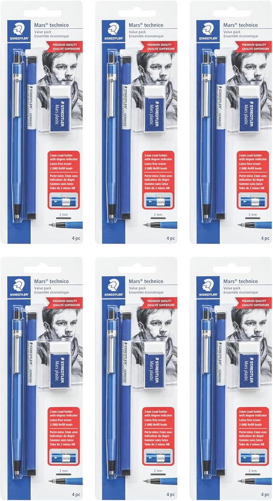 STAEDTLER Mars Technical Mechanical Pencil Set, Blue, 6 Pack