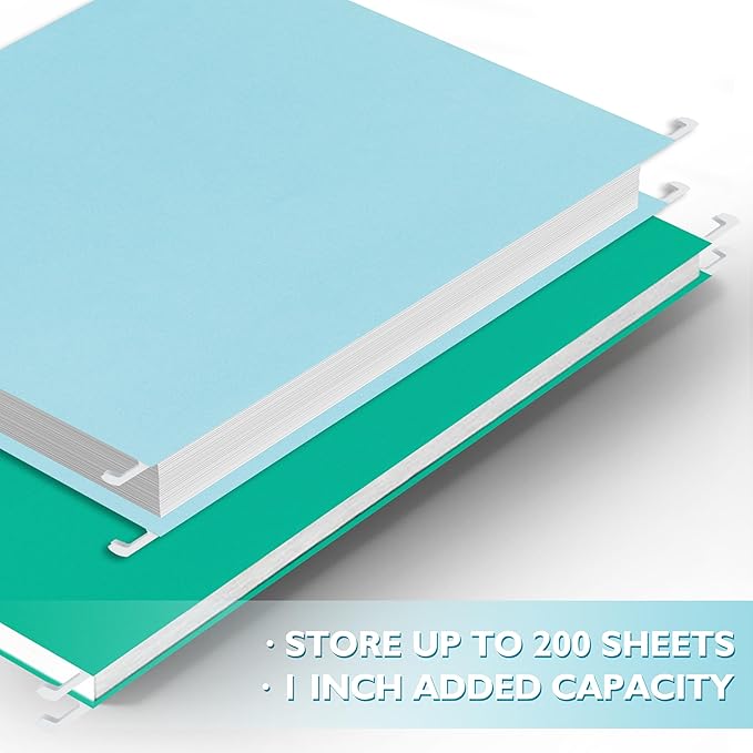 25 Packs Hanging File Folders,Light Blue Hanging File Folders Letter Size,Hanging Folders with 1/5-cut Tabs,Hanging Folders for Filing Cabinets, File Organizer Folder for Office,School,Home