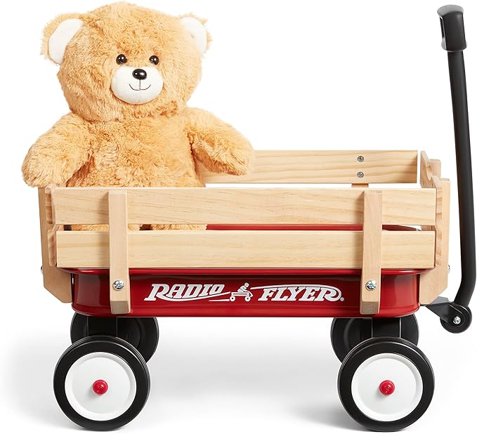 Radio Flyer 19 Inch Miniature Wagon Small Toy Rolling Cart for Ages 1.5+ Indoor Outdoor Play Baby Shower Decor Display Prop and Interactive Play with Bear