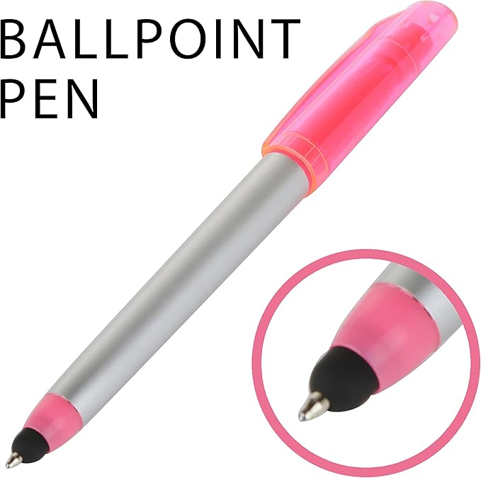Stylus Ballpoint Pen With Highlighter Tips, 3-1 for Touchscreens, Writing and Highlighting, Bright Colors, Black Ink, Pack of 10