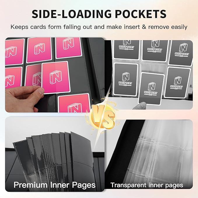 Trading Card Binder, Premium 9 Pocket 540 Double Sided Pocket Collection Binder, Card Album for TCG Card Holder for Game Card, Sports Card, Yugioh, MTG etc(Pink)