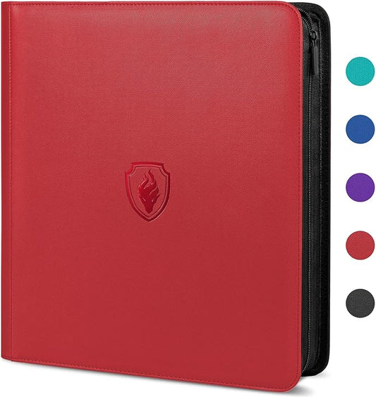 Premium Zip Card Binder 12 Pocket, Fabmaker 912 Pockets Trading Card Binder, PU Zipper Card Collection Album, Sturdy Side-Loading Card Book Holder for Game & Sports Cards, Red