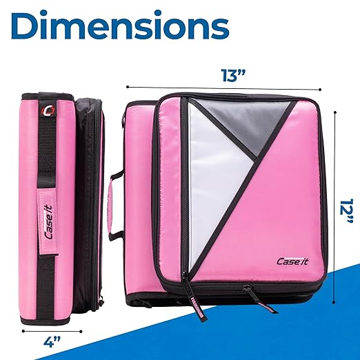 Case-it Universal Zipper Binder | 2-Inch O-Rings, 13-Inch Laptop/Tablet Padded Pocket, 400 Sheet Capacity, Multiple Storage Pockets & Shoulder Strap | School & Office Organizer | LT-007 Light Pink