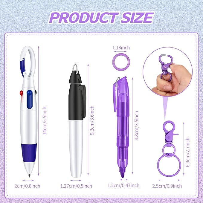 Sabary Mini Highlighter Nurse Pen Pack Set Nurse Pens for Badge Include Pink and Purple Tip Highlighter 2 Permanent Marker and 2 Retractable Ball with 2 Keychain Clip(Blue, Purple)